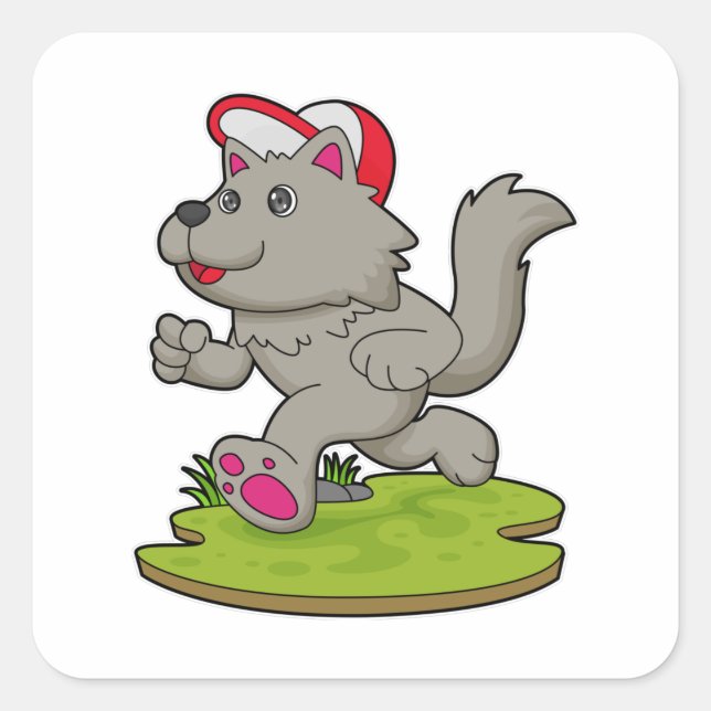 Adesivo Quadrado Cachorro como corredor com Boné (Frente)