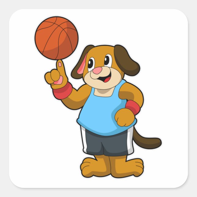 Adesivo Quadrado Cachorro como jogador de basquetebol (Frente)