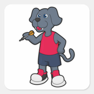 Adesivo Quadrado Cachorro como jogador de dardos com dardos