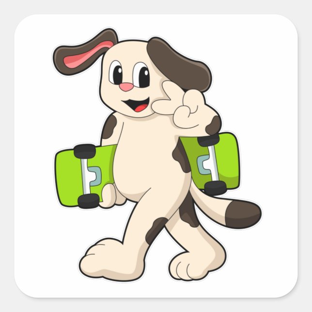 Adesivo Quadrado Cachorro como skater com skate (Frente)