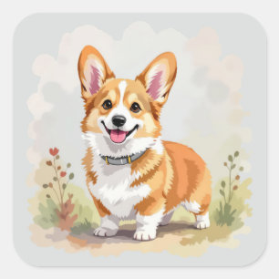 Adesivo Quadrado Cachorro Corgi Galês Pembroke Vermelho Fofo
