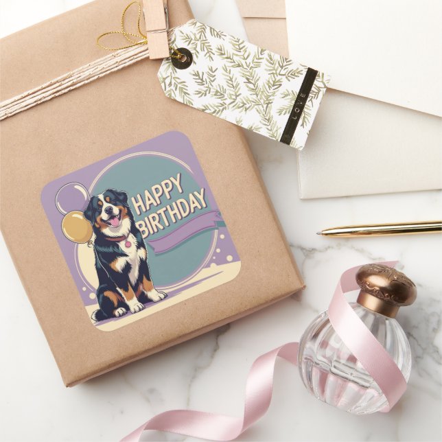 Adesivo Quadrado Cachorro da Montanha Bernese Colorida (Presentear)