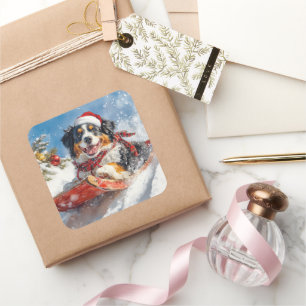 Adesivo Quadrado Cachorro da Montanha Bernese no Natal da Seiva