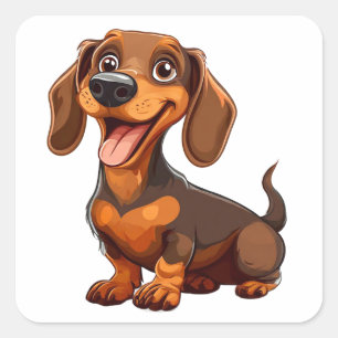 Adesivo Quadrado Cachorro Dachshund de Desenho Animado Fofo
