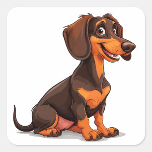 Adesivo Quadrado Cachorro Dachshund de Desenho Animado Fofo