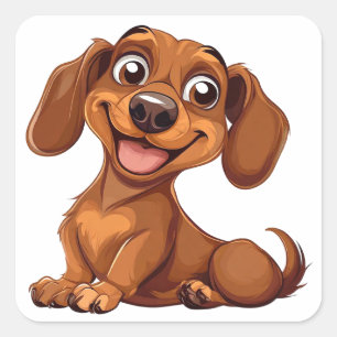 Adesivo Quadrado Cachorro Dachshund de Desenho Animado Fofo