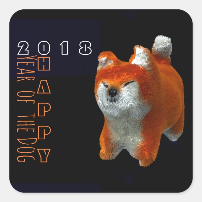 Adesivo Quadrado Cachorro de Arte Digital Shiba Puppy 3D Ano 2018 Q (Frente)