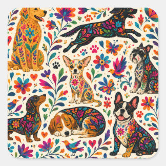 Adesivo Quadrado Cachorro de Arte Otomi