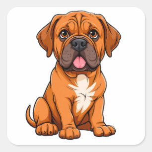 Adesivo Quadrado Cachorro de desenho animado Dogue de Bordeaux com