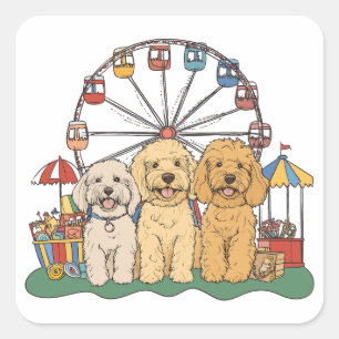 Adesivo Quadrado Cachorro De Goldendoodle Em Carnaval
