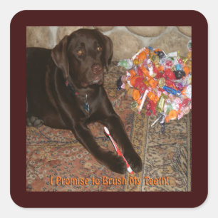 Adesivo Quadrado Cachorro de Halloween com dente doce