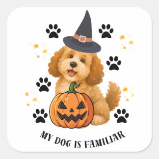 Adesivo Quadrado Cachorro de Halloween Fofinho de Poodle Bruxa com 