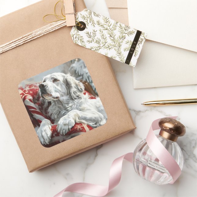 Adesivo Quadrado Cachorro de inverno Festivo (Presentear)
