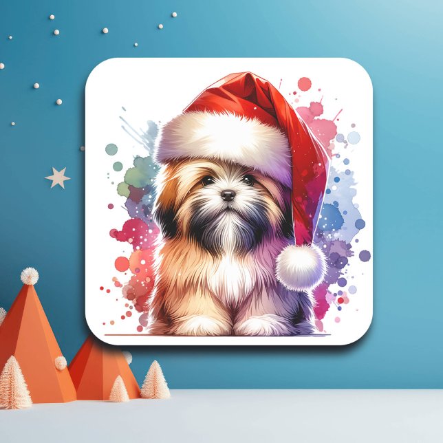 Adesivo Quadrado Cachorro de Lhasa Apso no Natal (Criador carregado)