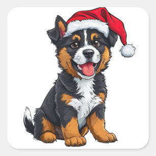 Adesivo Quadrado Cachorro de Natal Adorável