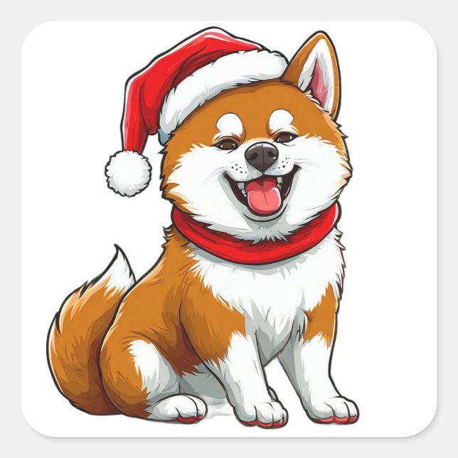 Adesivo Quadrado Cachorro de Natal Adorável (Frente)