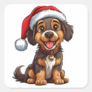 Adesivo Quadrado Cachorro de Natal Adorável