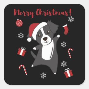 Adesivo Quadrado Cachorro de Natal da Fronteira Cachorro de inverno