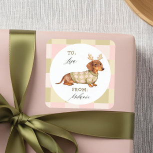 Adesivo Quadrado Cachorro de Natal Dachshund Verificado Suéter De M