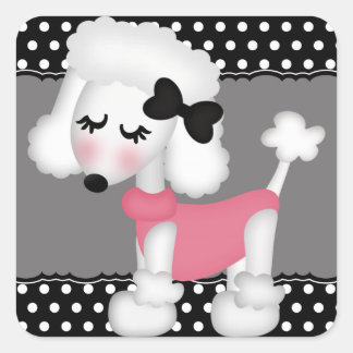 Adesivo Quadrado Cachorro de Poodle em Paris Retro Girly