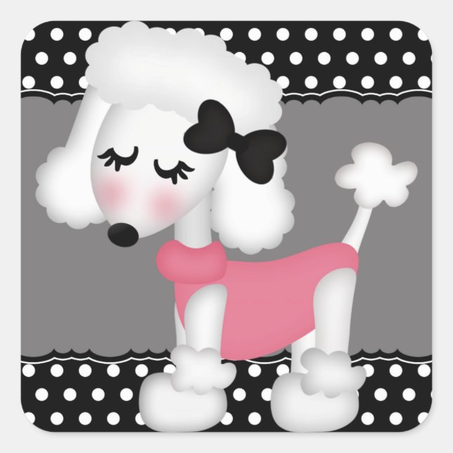 Adesivo Quadrado Cachorro de Poodle em Paris Retro Girly (Frente)