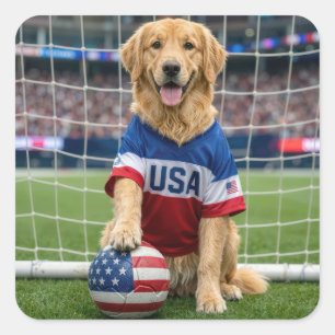 Adesivo Quadrado Cachorro de raça Retriever Americano jogador de fu
