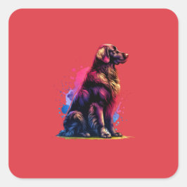 Adesivo Quadrado Cachorro de Retriever de Ouro Revestido Flanco