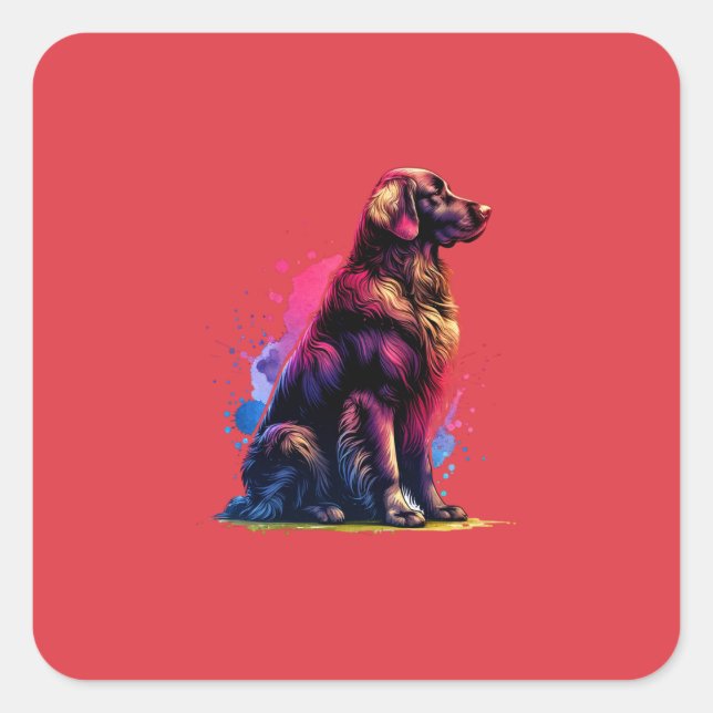 Adesivo Quadrado Cachorro de Retriever de Ouro Revestido Flanco (Frente)