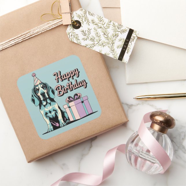 Adesivo Quadrado Cachorro do Conhound Bluetick Colorir (Presentear)