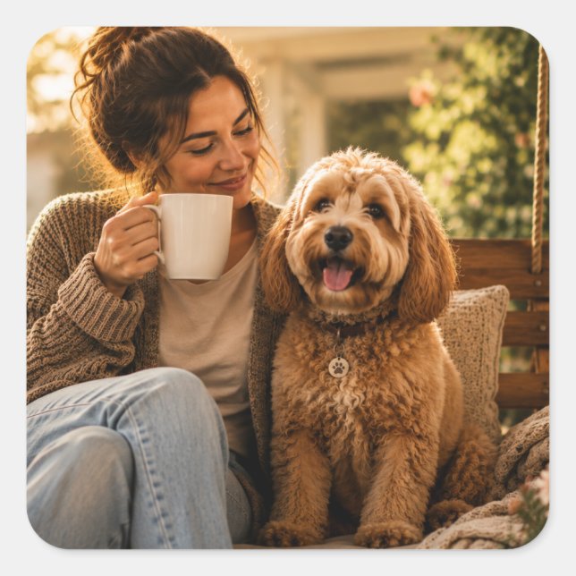 Adesivo Quadrado Cachorro e Café (Frente)