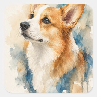 Adesivo Quadrado Cachorro em Aquarela