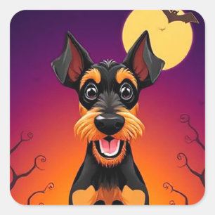 Adesivo Quadrado Cachorro Engraçado em Cena de Halloween 🎃🐾 Fofo