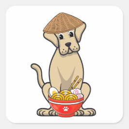 Adesivo Quadrado Cachorro engraçado está comendo macarrão