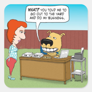 Adesivo Quadrado Cachorro Engraçado Fazendo Sua Atividade