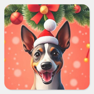 Adesivo Quadrado Cachorro Entre Decorações Festivas de Natal