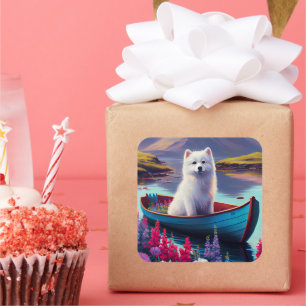Adesivo Quadrado Cachorro Esquimó Americano em Paddle: Uma Aventura