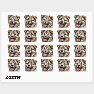 Adesivo Quadrado Cachorro estiloso com padrão em mosaico caprichoso