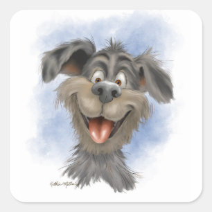 Adesivo Quadrado Cachorro Feliz Sorridente – Desenho Animado de Cac