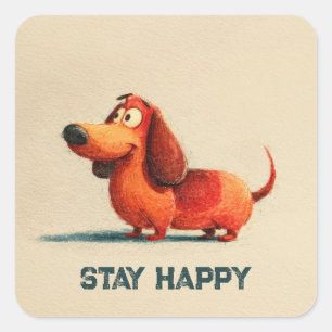 Adesivo Quadrado Cachorro Feliz Tay – Arte de Citação Positiva Fofa