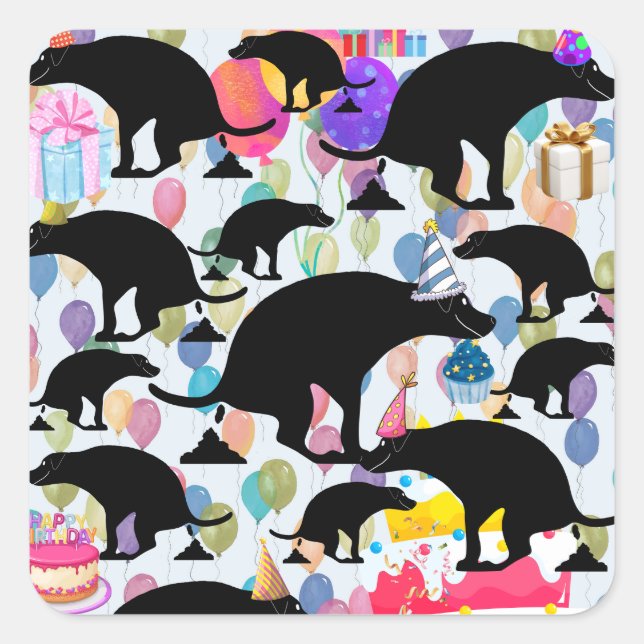 Adesivo Quadrado Cachorro festa de aniversário Pooping (Frente)
