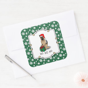 Adesivo Quadrado Cachorro German shepherd de Natal Santa Hat