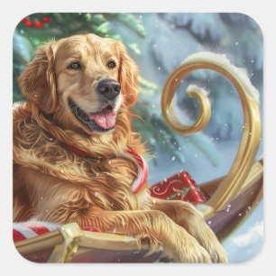 Adesivo Quadrado Cachorro Golden Retriever Natal Festivo