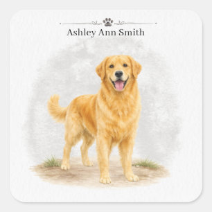 Adesivo Quadrado Cachorro Golden Retriever Nome Personalizado