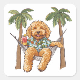 Adesivo Quadrado Cachorro Goldendoodle com Roupa Havaiana