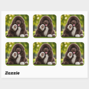 Adesivo Quadrado Cachorro gorducho Marrom e branco newfie landseer