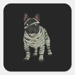 Adesivo Quadrado Cachorro-Grande Francês Mummy Halloween Figurume