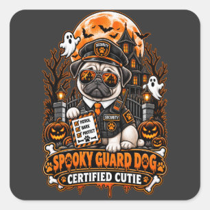 Adesivo Quadrado Cachorro Guardião Assustador Pug Fofo Certificado 