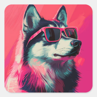 Adesivo Quadrado Cachorro Husky Siberiano fixe com óculos de sol