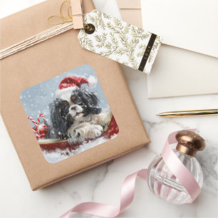 Adesivo Quadrado Cachorro Japonês Chin Natal Festivo