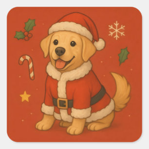 Adesivo Quadrado Cachorro Labrador Retriever Santa Natal Fofo